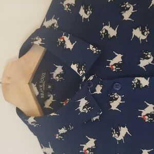 BOSTON TERRIER Navy button down Blouse size M